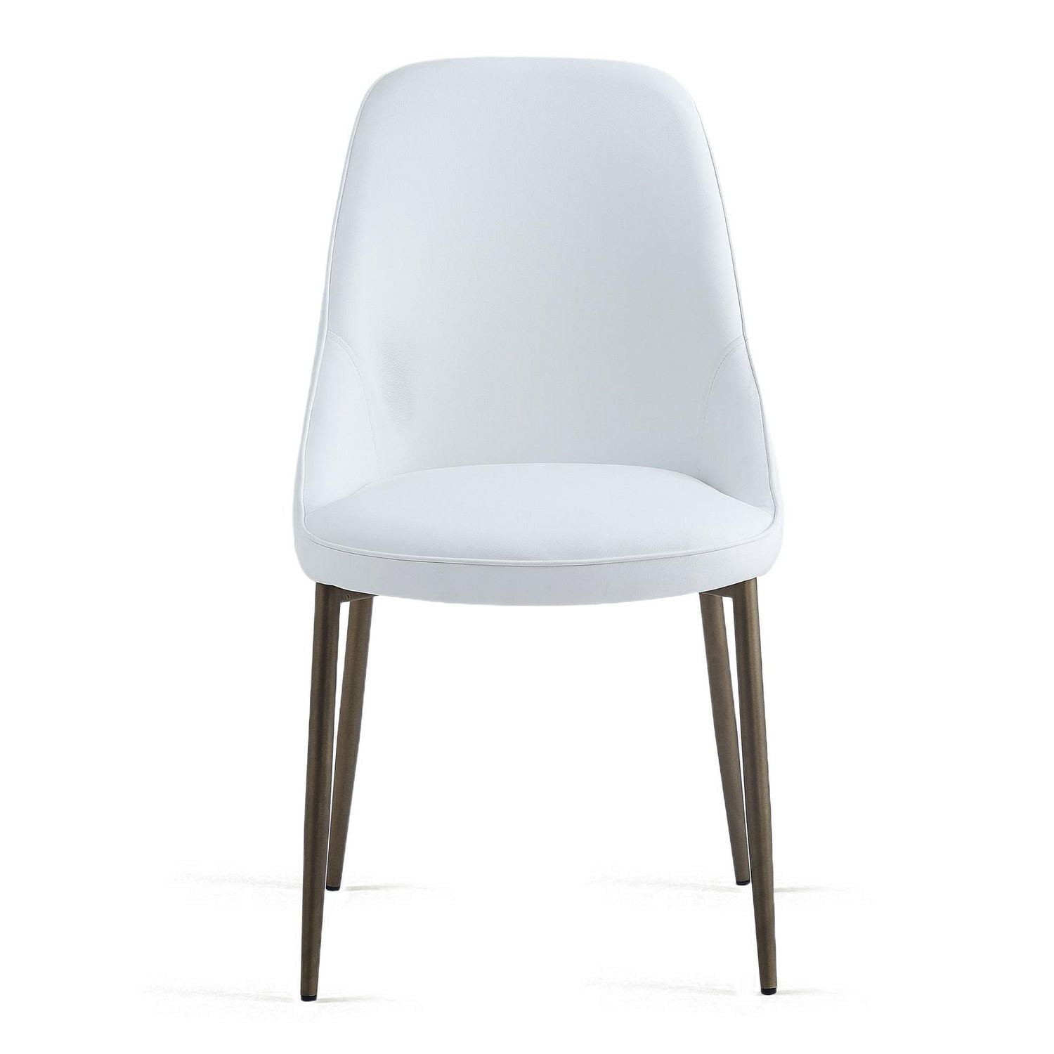 Modern Faux Leather and Metal Dining Chair, Set of 2 - White and Aged Gold