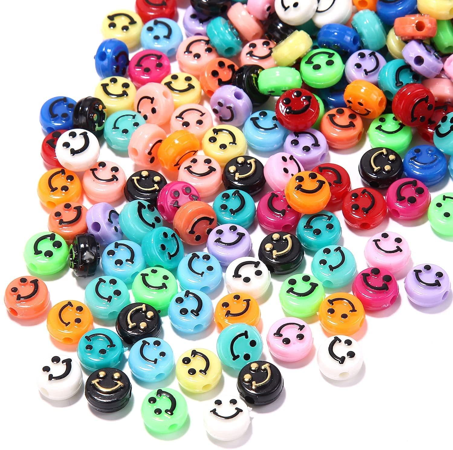 10mm Acrylic Round Happy Face Loose Spacer Beads Colorful Smiley Face Charms for Jewelry Making Bracelet Earring Necklace DIY Craft Supplies Hair Accessories 300Pcs Smiley Face Beads