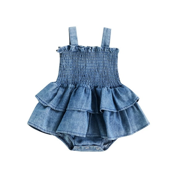 Newborn baby girls denim romper sleveless rompers dress jumpsuit bodysuit summer outfits