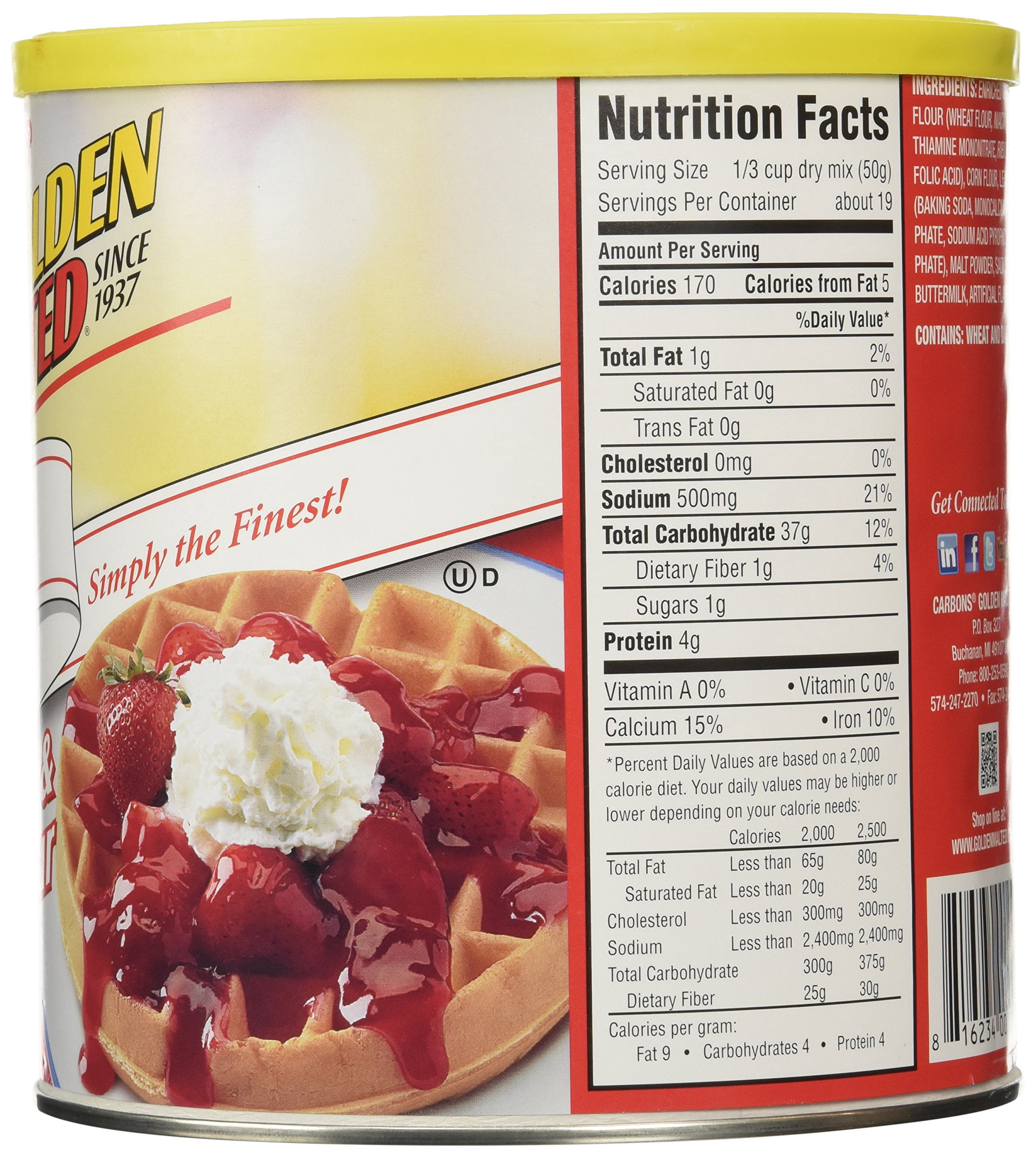 Golden Malted Waffle and Pancake Flour, Original, 33-Ounce Can