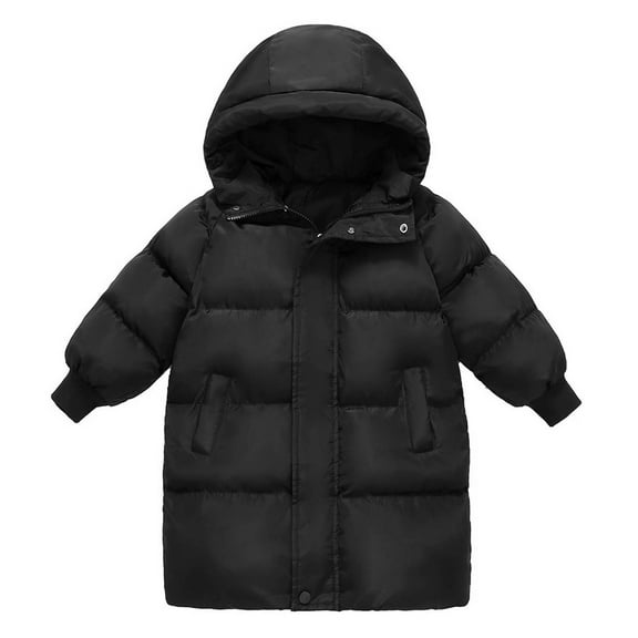 hoksml Kids Long Puffer Coat Winter Boys Girls Fleece Hooded Full Zipper Down Jacket with Pockets