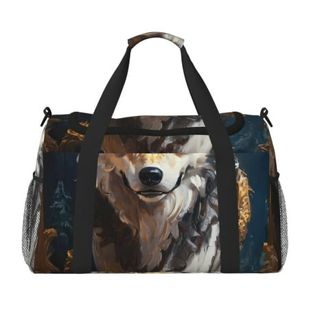 Lukts Oil Painting Tribal Wolf for Hand-Held Messenger Travel Bag  Personal Belongings Bag Travel Luggage Overnight Suitable for Men and Women