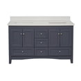 thumbnail image 2 of KBC Abbey 60" Solid Wood Double Bathroom Vanity w/ Quartz Stone in Marine Gray, 2 of 8