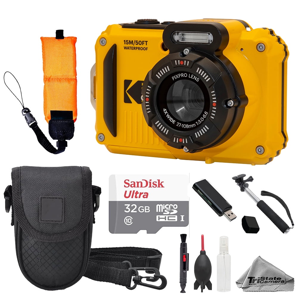 Kodak PIXPRO WPZ2 Digital Camera (Yellow) + Case + Foam Floating Strap - 32GB Value Kit