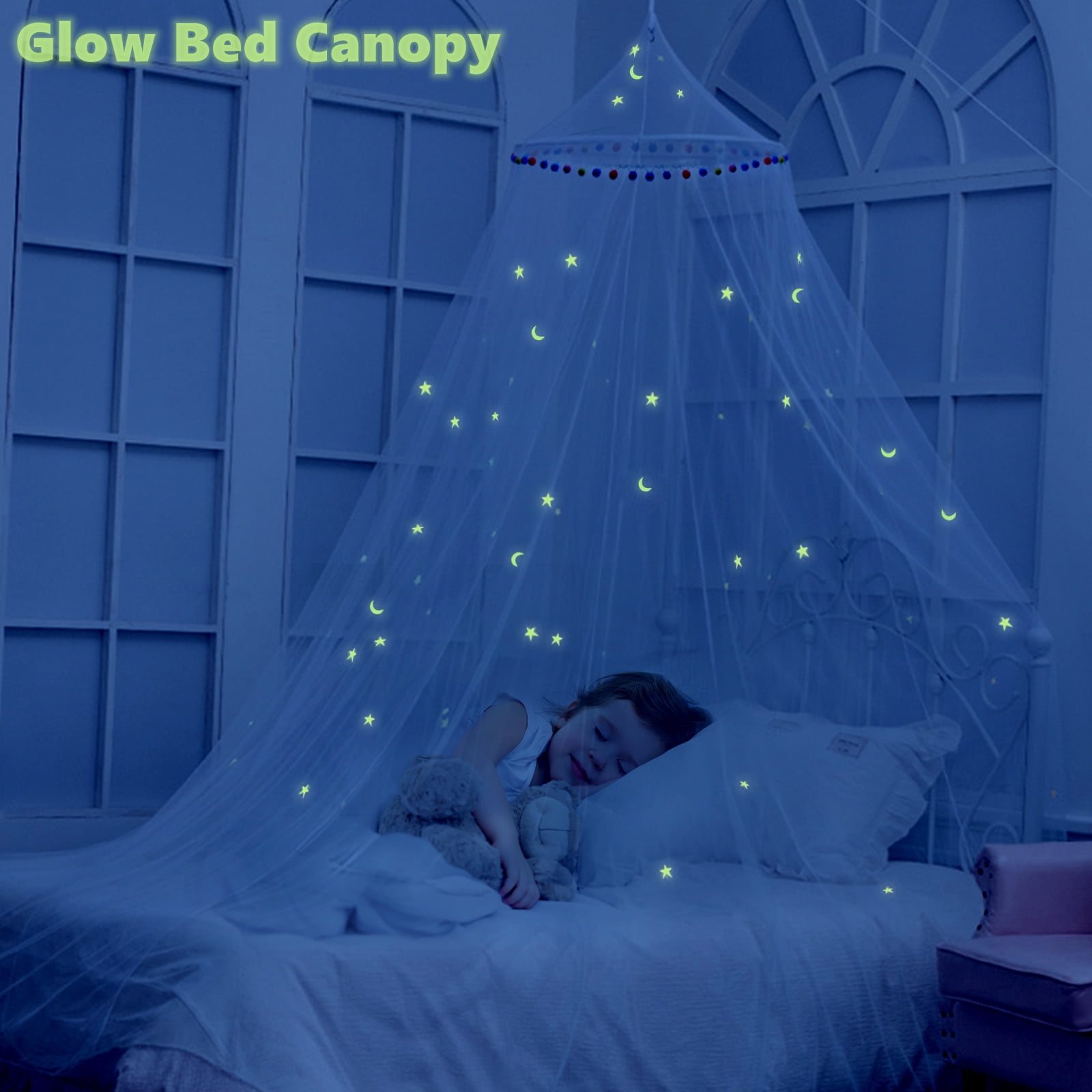 Babies Glow in Dark with Luminous Stars Bed Canopy Net for Adults White Ledyoung Mosquito Net Luxury and Elegant Bed Canopy Outdoor Camping