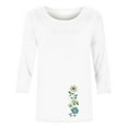 thumbnail image 4 of CYMMPU Blouses for Women Dressy Casual Round Neck Summer Fashion Shirts 3/4 Sleeve Spring Tunic Tops Loose Fit Flower Printed Lightweight Basic T-Shirts White L, 4 of 4