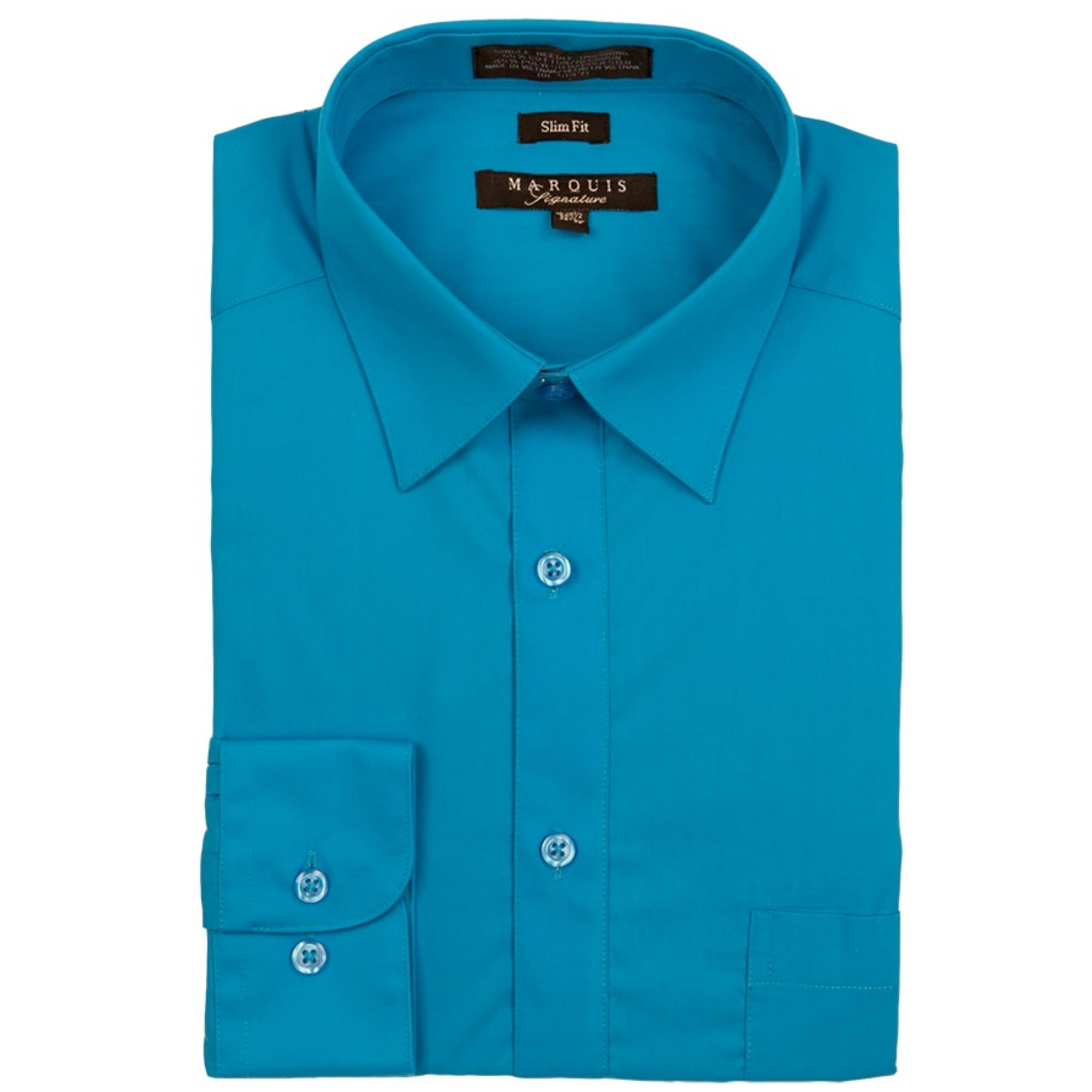 Marquis 009S Men's Cotton Blend Slim Fit Solid Button Down Shirt Caribbean Blue 
