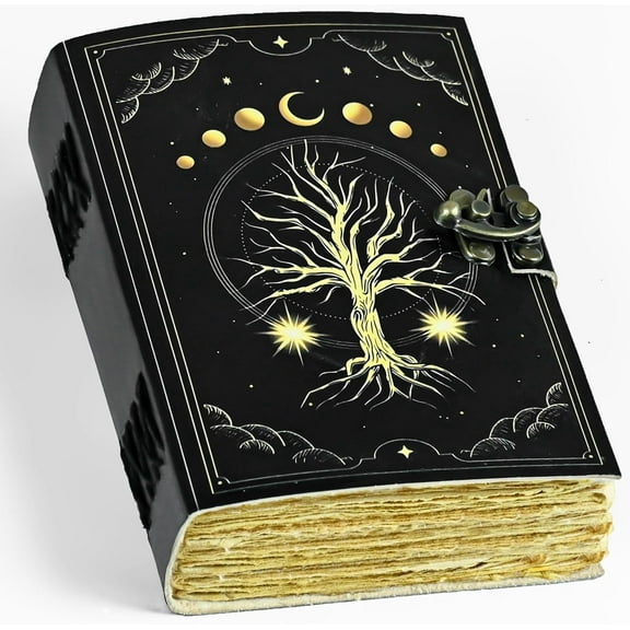 Leather Journal Tree of Life Leather Notebook Blank Spell Book book of shadows Journal with color printed Embossed design Antique Vintage 200 Pages (7x5 Inches)