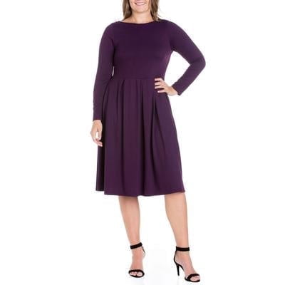 Women's Plus Size Fit and Flare MIDI Dress - Purple