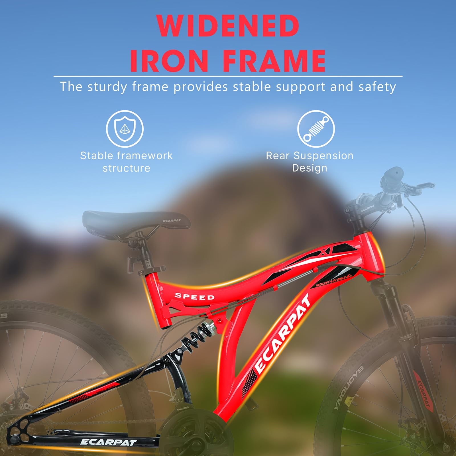 HTW 26" Mountain Bike – 21-Speed Full Suspension, Disc Brakes, Alloy Rims, All-Terrain for Adults Men & Women