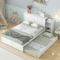 thumbnail image 2 of Full Size Platform Bed with Twin Size Trundle and Pull Out Storage Shelves, Solid Wood Platform Bed Frame with Headboard and Convertible Trundle for Kids Teens Adults, No Box Spring Need, White, 2 of 8