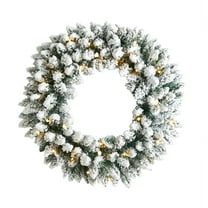 Nearly Natural 24" Green Flocked Artificial Christmas Wreath Prelit 35 Warm White LED Lights