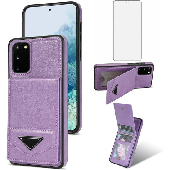 Phone Case for Samsung Galaxy S20 FE 5G 6.5 inch Wallet Cover with Tempered Glass Screen Protector RFID Card Holder Slot Stand Cell S 20 EF UW S20FE5G S20FE 20S S2O Fan Edition 4G G5 Women Men Purple