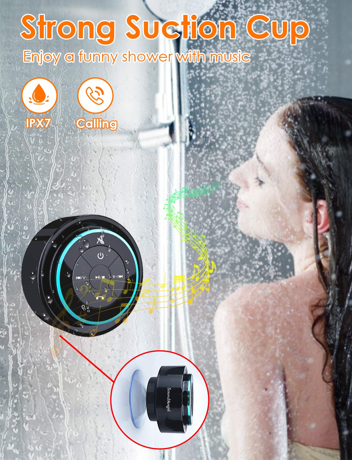 XLeader SoundAngel Mate - Premium 5W Bluetooth Shower Speaker IPX7 Waterproof Speaker with Suction Cup, 3D Crystal Sound & Bass, Perfect Mini Wireless Speakers for iPhone Pool Bathroom Gift-Blue - image 2 of 7