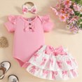 thumbnail image 2 of Toddler Girl Farm Outfit Cow Print Romper Ruffle Skirt Headband 3 Piece Baby Set 0-3 Months, 2 of 6
