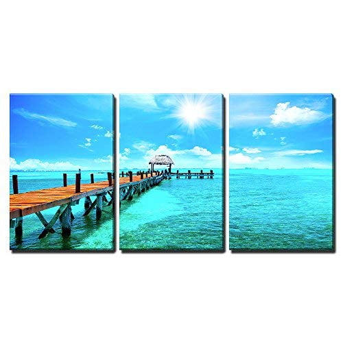 wall26 - 3 Piece Canvas Wall Art - Exotic Caribbean Island. Tropical Beach Resort. Travel or Vacations Concept - Modern Home Art Stretched and Framed Ready to Hang - 16"x24"x3 Panels