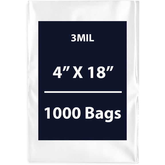 Multiple Sizes Clear Flat Poly Bags - 4"x18" & (1000 Bags) 3Mil Flat Open Top Plastic Packaging Packing | Flexible and Durable Plastic Bags | Low-Density Polyethylene (LDPE)