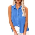 thumbnail image 2 of Leesechin Womens Sleeveless Button Down Shirts Cotton Linen Blouses Solid Color V Neck Casual Work Tank Tops, 2 of 7
