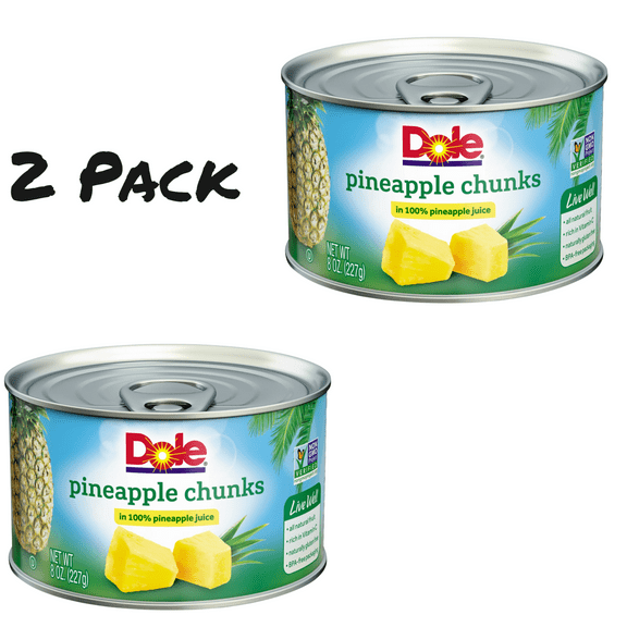 ( 2 Pack ) Dole Canned Pineapple Chunks in 100% Pineapple Juice, 8 oz Can