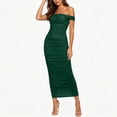 thumbnail image 2 of LEAVINGSUO Summer Dresses For Women Fashion Skirt Sleeveless Off-The-Shoulder Sleeveless High Waist Dresses Solid Color Army Green XL, 2 of 7