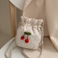 thumbnail image 3 of Cherry Canvas Bucket Bag, Women's Fashion Crossbody Bag With Drawstring Closure, 3 of 6