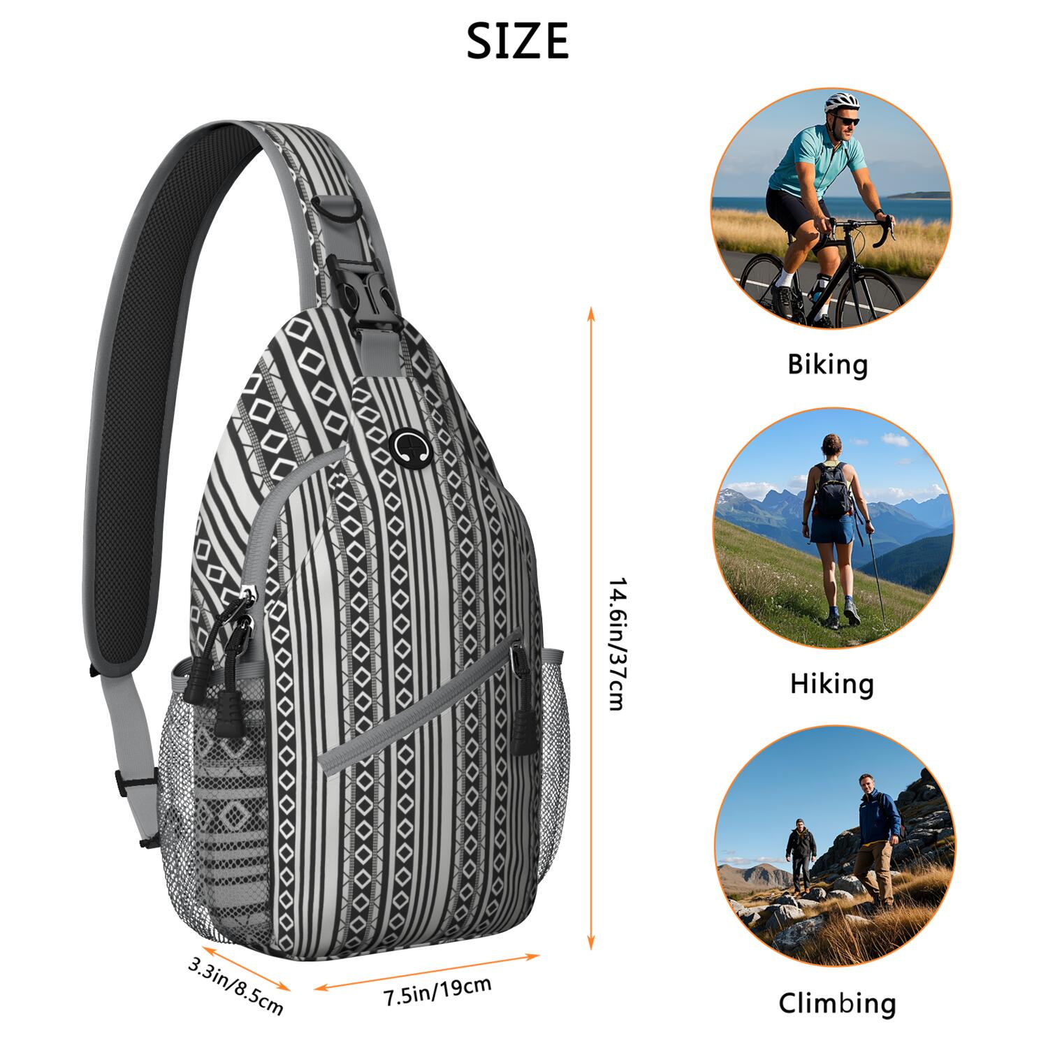 Tribal Patterns Shoulder Backpack Anti-Theft Sling Bag for Outdoor Adventures Rustic Style & Versatile