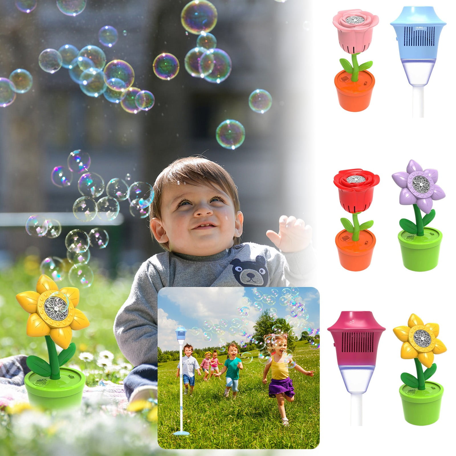 Rose Flower Bubble Machine, Automatic Bubble Blower with Decorative Floral Design, Portable Bubble Maker for Parties Outdoor Events and Celebration Activities (Red)
