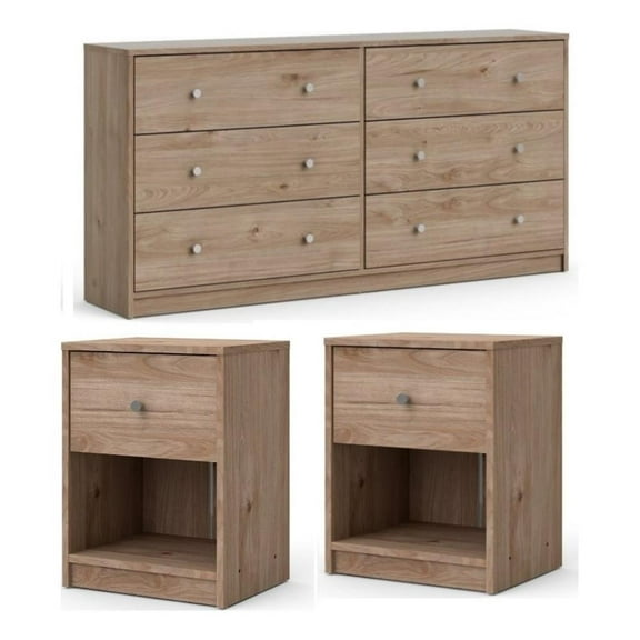3 Piece Dresser and Nightstand Bedroom Set in Jackson Hickory