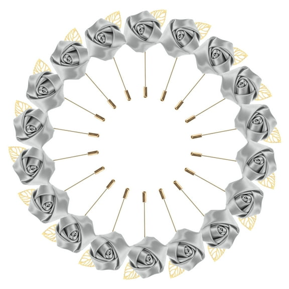 Uxcell 18-Pack Flower Lapel Pins for Men, Golden Leaf Rose Boutonnieres Pin for Wedding/Dance/Party, Flower Corsage Hat Pins [Silver Gray]
