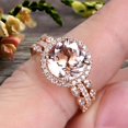 thumbnail image 5 of 14k Rose Gold 2.75 Carat 6mm Round Cut Morganite Trio Set Engagement Ring Halo Stacking Matching Band, 5 of 6