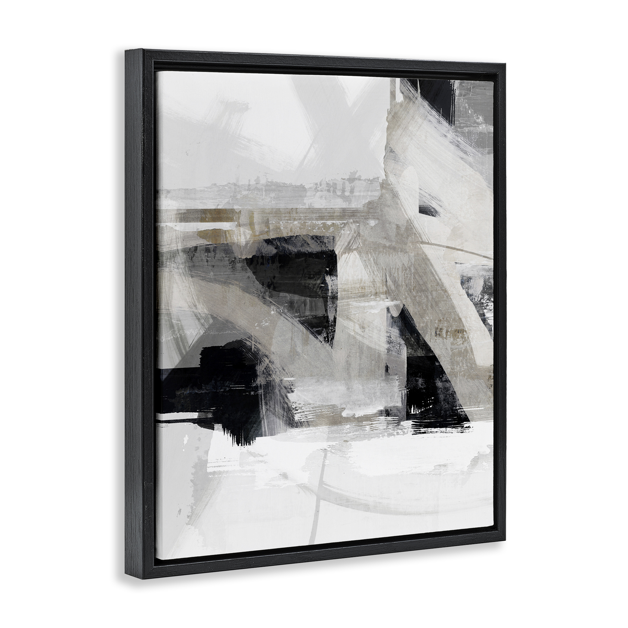 Stupell Industries Urban Industrial Complex Abstract Painting Black Floater Framed Canvas Art Print Wall Art, 17 x 21