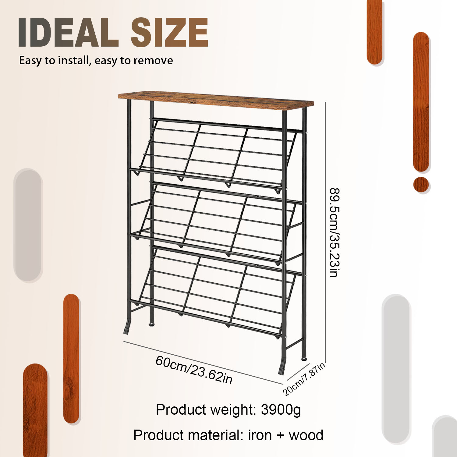 Luniquz 4-Tier Shoe Rack Organizer for Closet Entryway,Metal Iron Shoes Organizer with Wood Top ,Stackable Shoe Shelf for Doorway