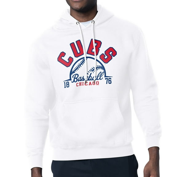 Men's Starter White Chicago Cubs Half Ball Team Graphic Pullover Hoodie