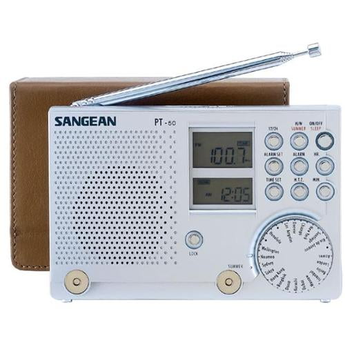 Sangean AMFM Stereo LWSW Shortwave World Band Digital Travel Radio with World Time PT50