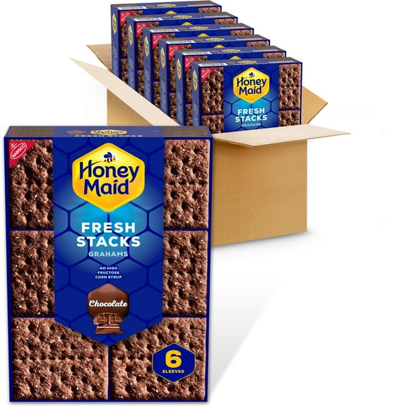 HONEY MAID Fresh Stacks XEF1 Chocolate Graham Crackers, Bulk Travel Snacks, 6 Boxes (36 Multi Snack Packs)