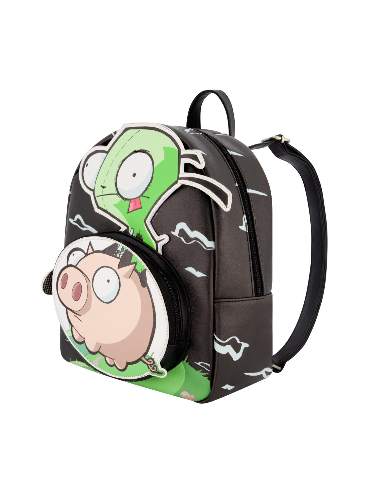 Invader Zim Mini Backpack, GIR and Pig Small Travel Bag for Men and Women, Adjustable Shoulder Straps, Black, 10 Inch