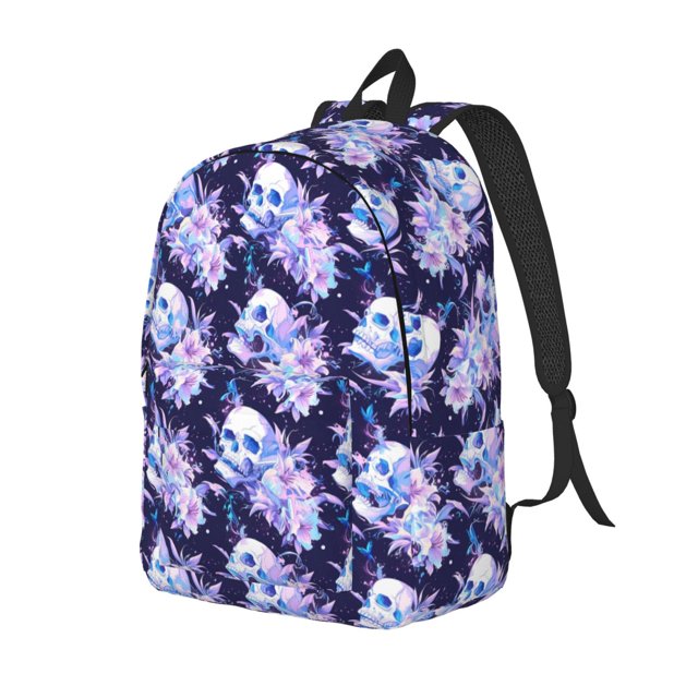 Easygdp blue starry sky Skull flower Mochila de Lona Resistente para Laptop, Compatible con Laptops de 15 a 17 pulgadas, Ideal para Escuela, Trabajo y Viajes-Medium