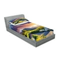 thumbnail image 2 of Ambesonne Nature Fitted Sheet & Pillow Sham Set, Idyllic Sky Europe Park, Twinxl, Fern Green Blue Lilac, 2 of 2
