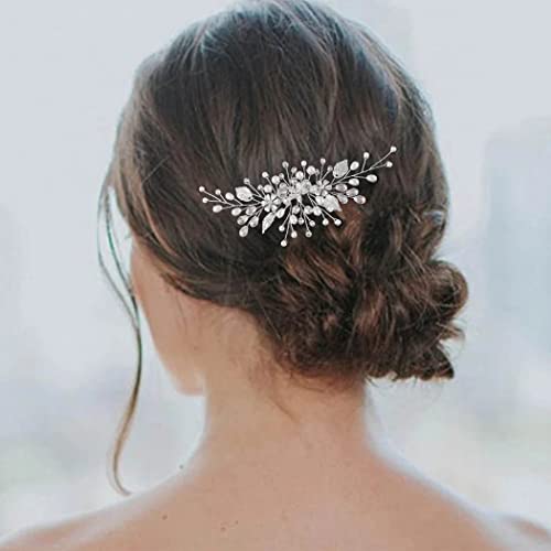 Silver Leaf Pearl Crystal Bridal Hair Comb Wedding Headpiece NWT Wedding Silver Leaf and White Pearl n Rhinestone Hair Slide  main image 2