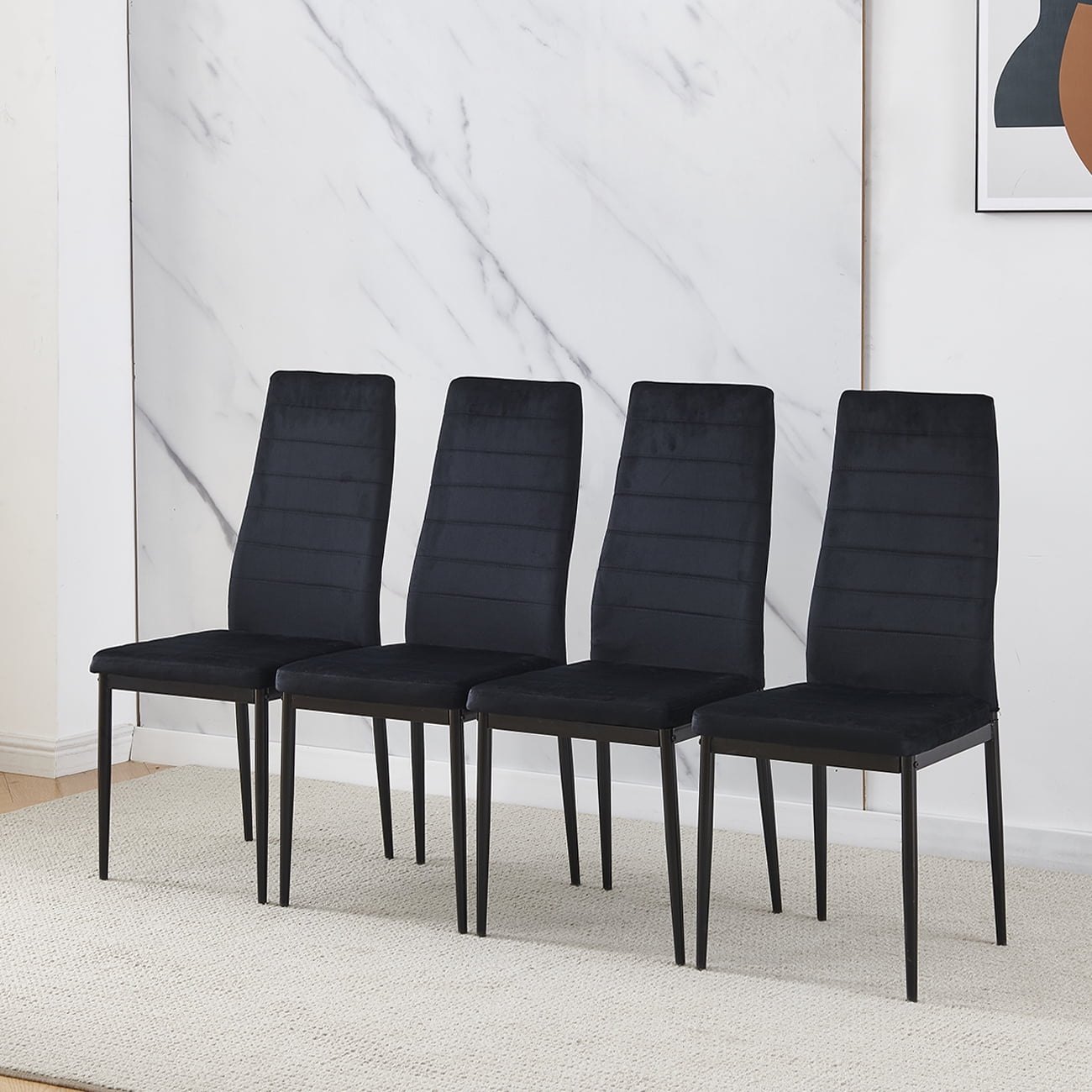 Modern Dining Room Chair Only Set of 4 Small Kitchen Chairs Black Velvet Metal Legs Comfy
