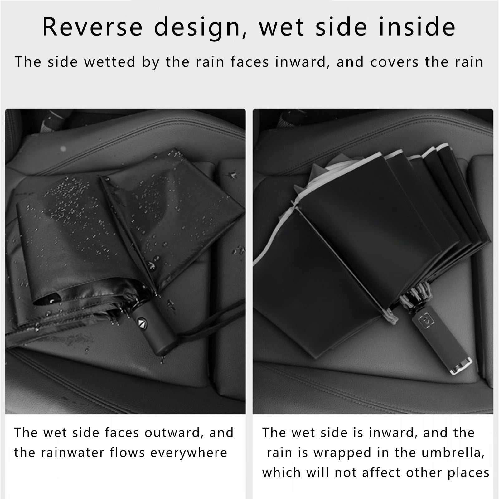 Byujiro Auto Open Close 10-Rib Reverse Inverted Umbrella with Reflective Strips Portable Sun & Rain Folding Umbrella for Night Commute