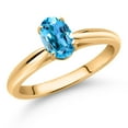 thumbnail image 2 of Gem Stone King 10K Yellow Gold Swiss Blue Topaz Solitaire Engagement Ring for Women (1.00 Cttw, Oval 7X5MM, Gemstone November Birthstone, Available in Size 5, 6, 7, 8, 9), 2 of 4