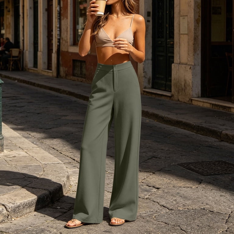 Leavingsuo Dress Pants for Women Plus Size Summer Casual High-End Straight-Leg Slim Business Suit Pants Army Green S, Women's, Size: Small