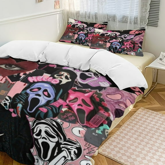 Ghostface 3 Piece Bedding Set Cartoon Comforter Set Cute Duvet Cover Sets Super Soft Aldult Bedding Set Kids Bedroom Gifts,1 Duvet Cover with 2 Pillowcases 86"x70"