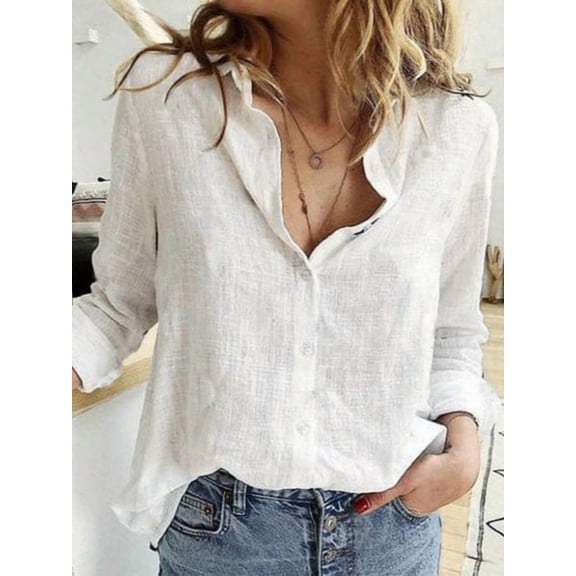 Solid Button-Up Shirt, Elegant Long Sleeve Collared Shirt  Spring
