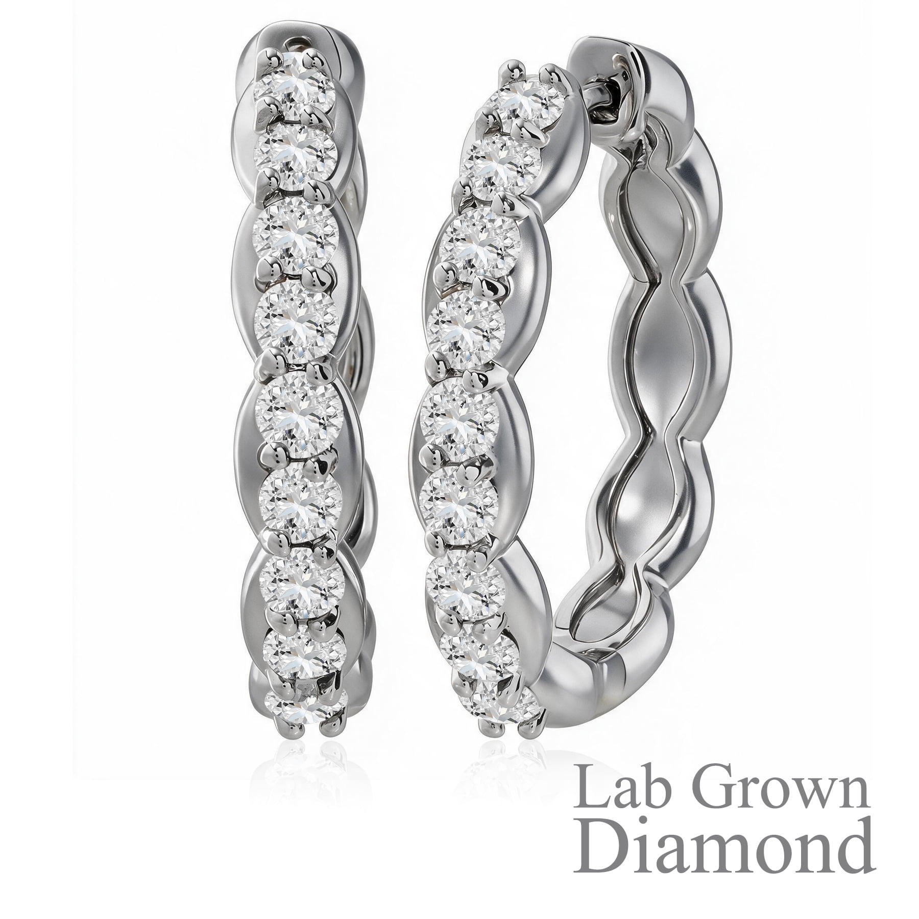 JeenMata Lab Grown Diamond 1 Carat Infinity-Inspired Hoop Earrings in 18K White Gold Plating for Women