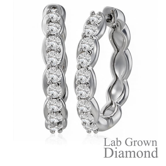 JeenMata Lab Grown Diamond 1 Carat Infinity-Inspired Hoop Earrings in 18K White Gold Plating for Women