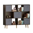 thumbnail image 3 of IVV 3-Tier Bookshelf, Wide Bookcase with 5 Fabric Drawers, Modern Book Shlef Storage Organizer Display Rack for Living Room, Entryway, Office, Brown, 3 of 6