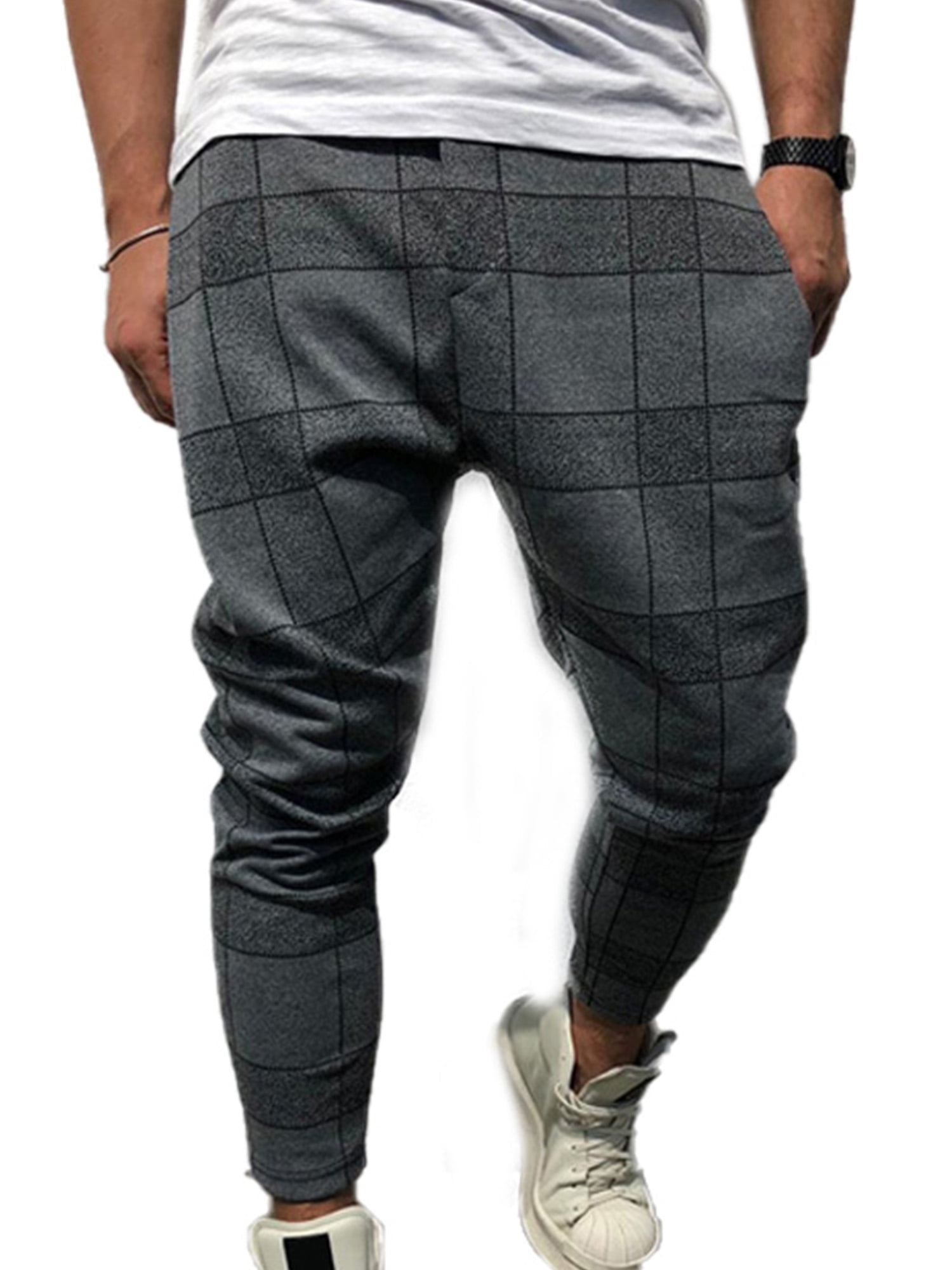 Wodstyle - Mens Plaid Casual Trousers Joggers Jogging Skinny Long ...