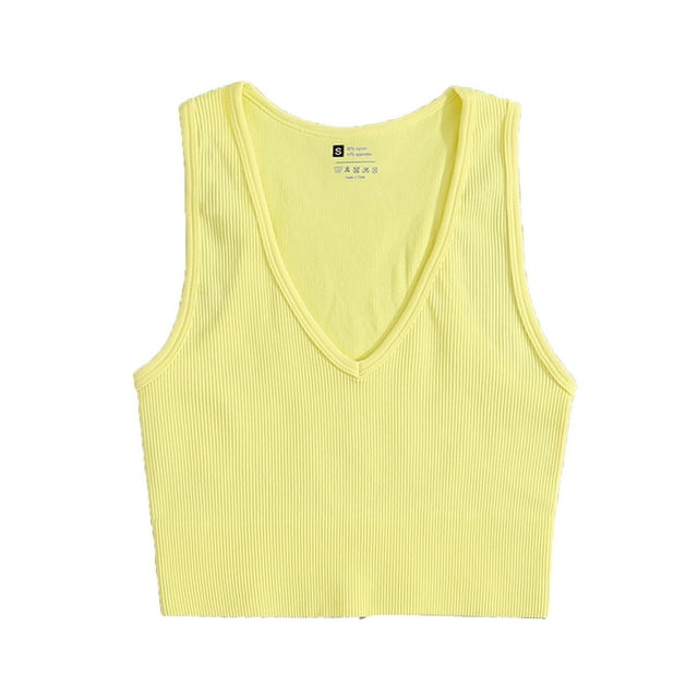 HUJlwoi Camisole pour Femmes Tricotée Côtelée Tendance Col Rond Crop Top Ajustée Sortie Sans Manches Fête Décontractée